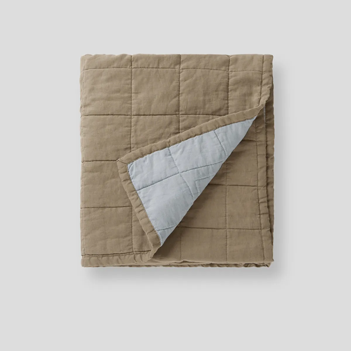 100% Linen Cot Two Tone Quilted Bed Cover in Chestnut & Mist