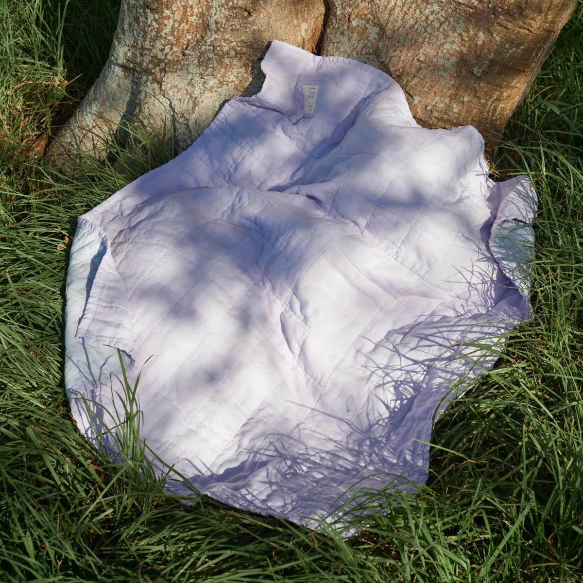 100% Linen Cot Two Tone Quilted Bed Cover in Lilac & Mist