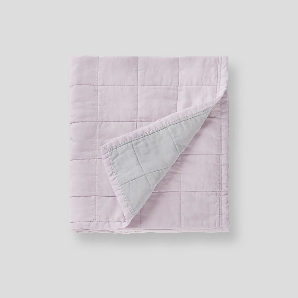 100% Linen Cot Two Tone Quilted Bed Cover in Lilac & Mist
