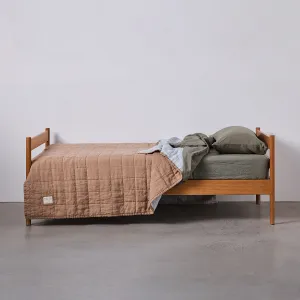 100% Linen Kids Two Tone Quilted Bed Cover in Chestnut & Mist