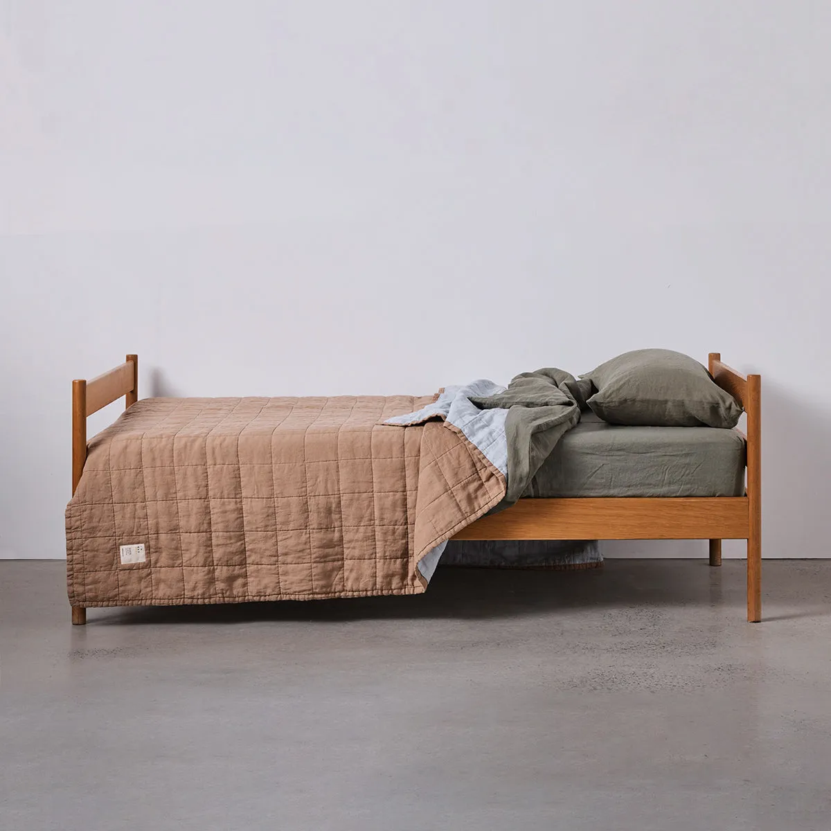 100% Linen Kids Two Tone Quilted Bed Cover in Chestnut & Mist