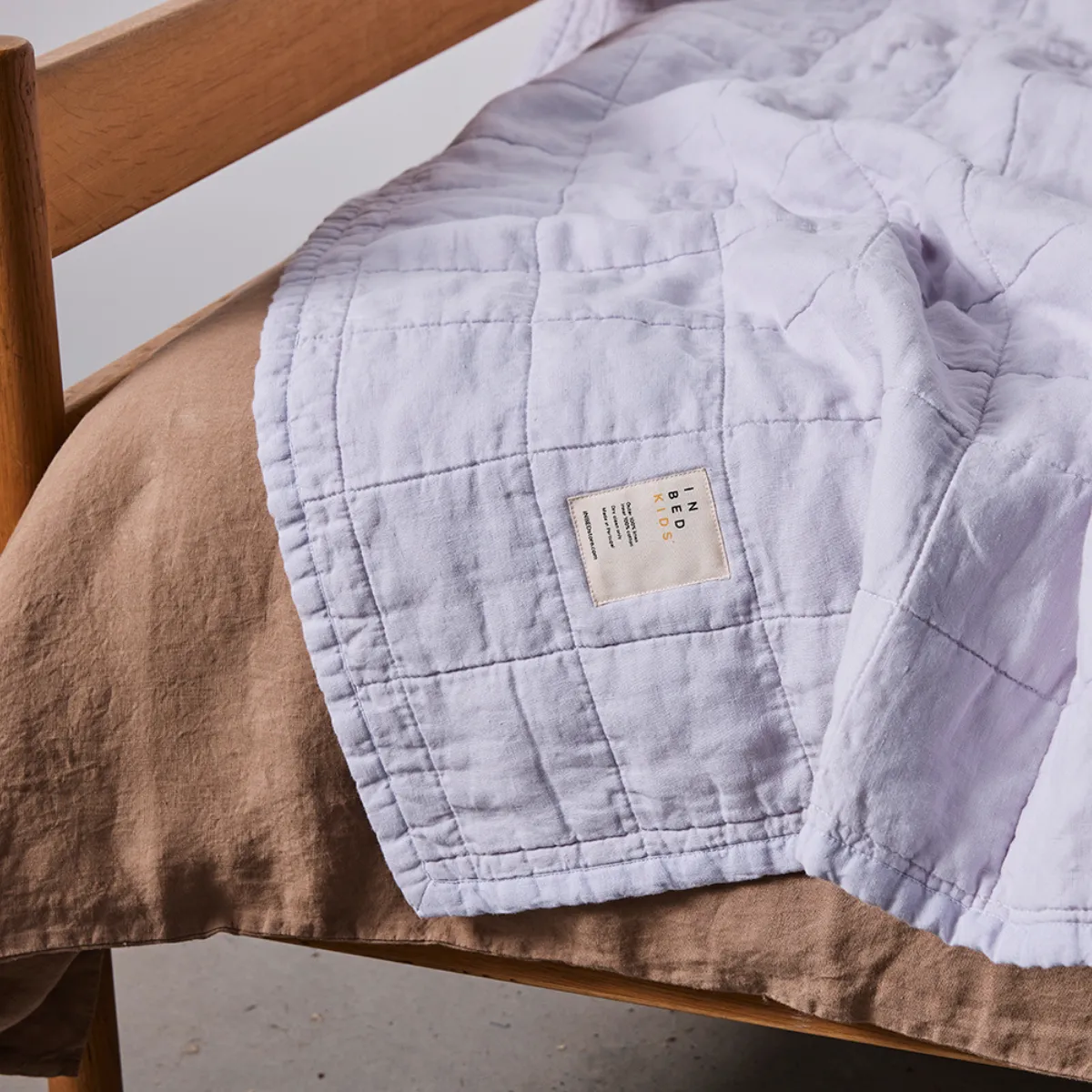 100% Linen Kids Two Tone Quilted Bed Cover in Lilac & Mist