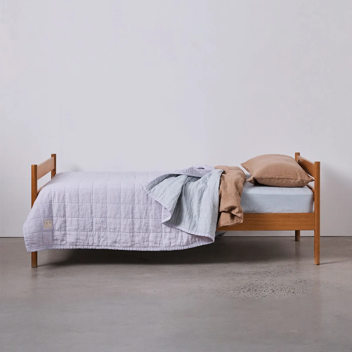 100% Linen Kids Two Tone Quilted Bed Cover in Lilac & Mist