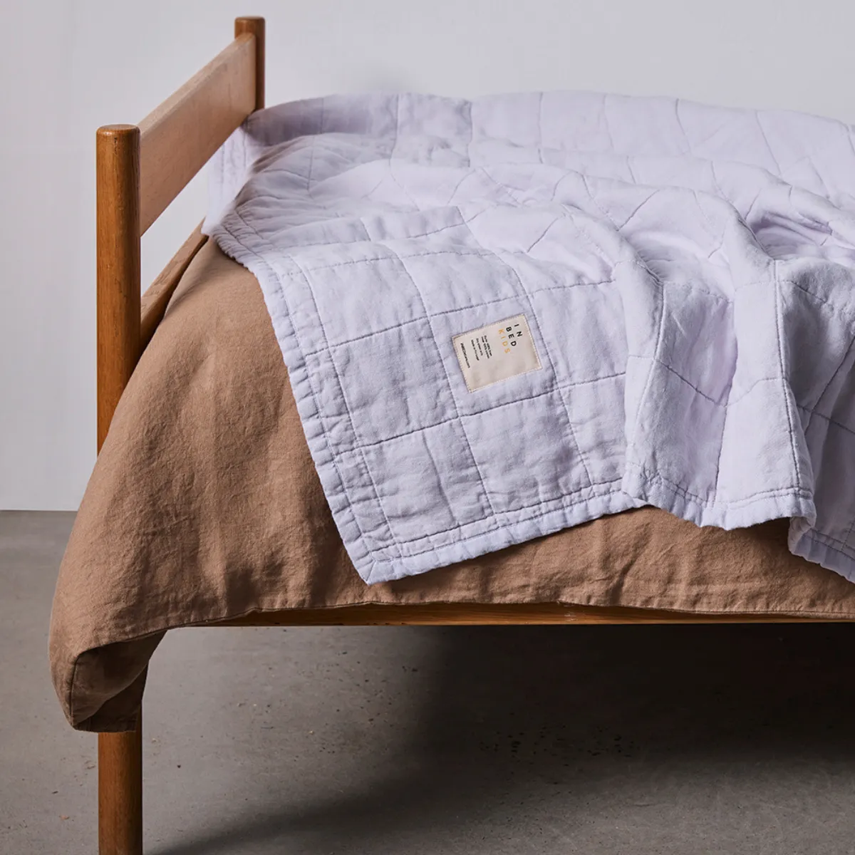 100% Linen Kids Two Tone Quilted Bed Cover in Lilac & Mist