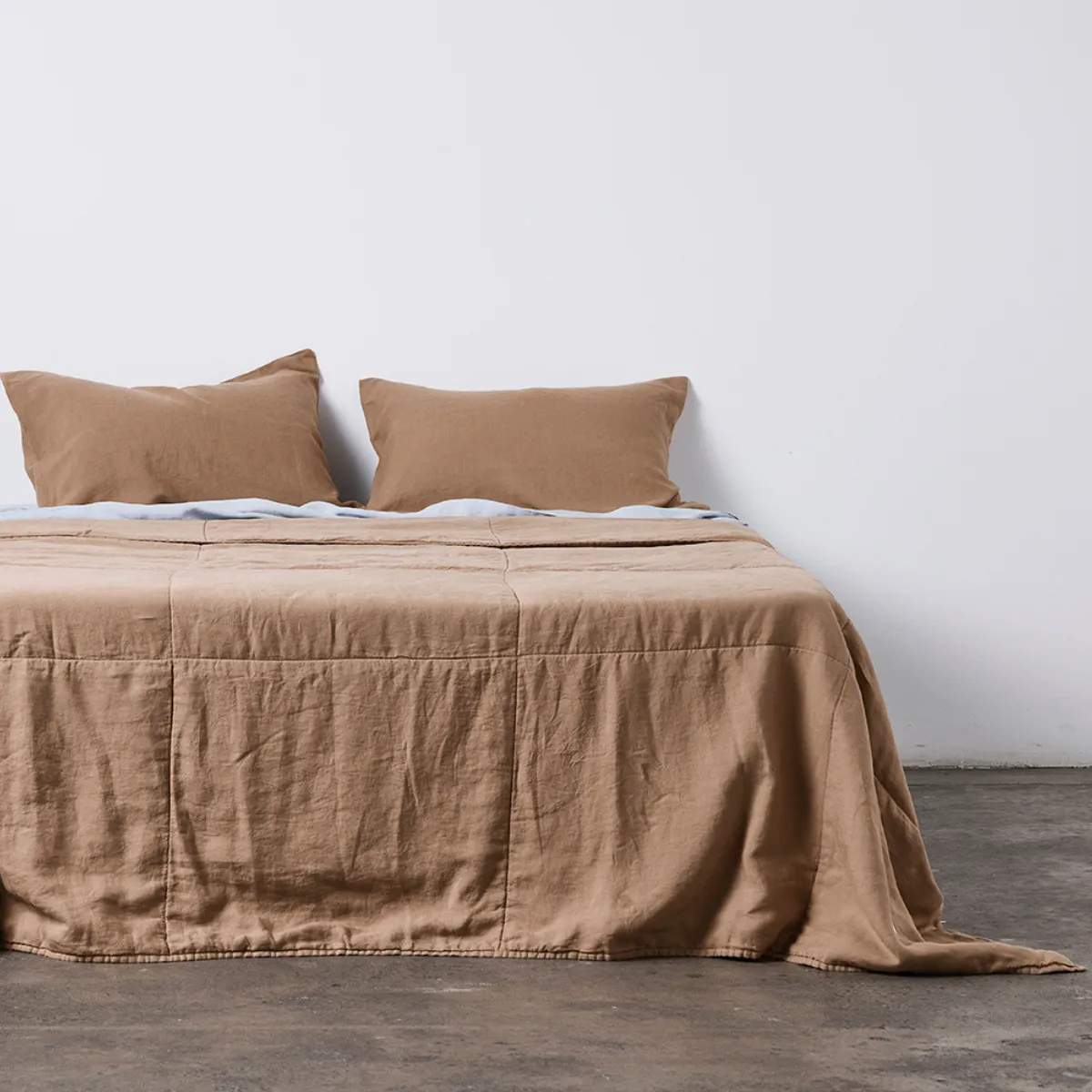 100% Linen Quilted Bed Cover in Chestnut
