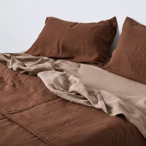 100% Linen Quilted Bed Cover in Cocoa