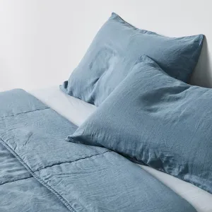 100% Linen Quilted Bed Cover in Lake