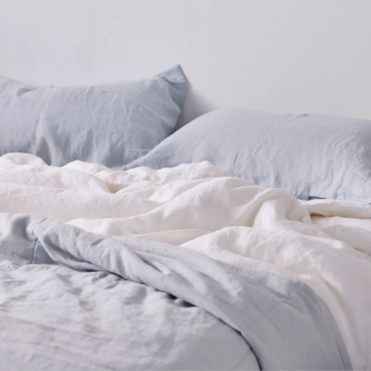 100% Linen Quilted Bed Cover in Mist