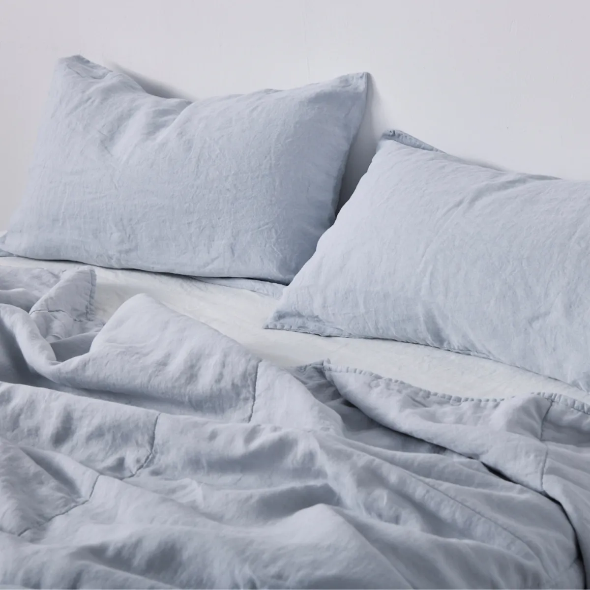 100% Linen Quilted Bed Cover in Mist
