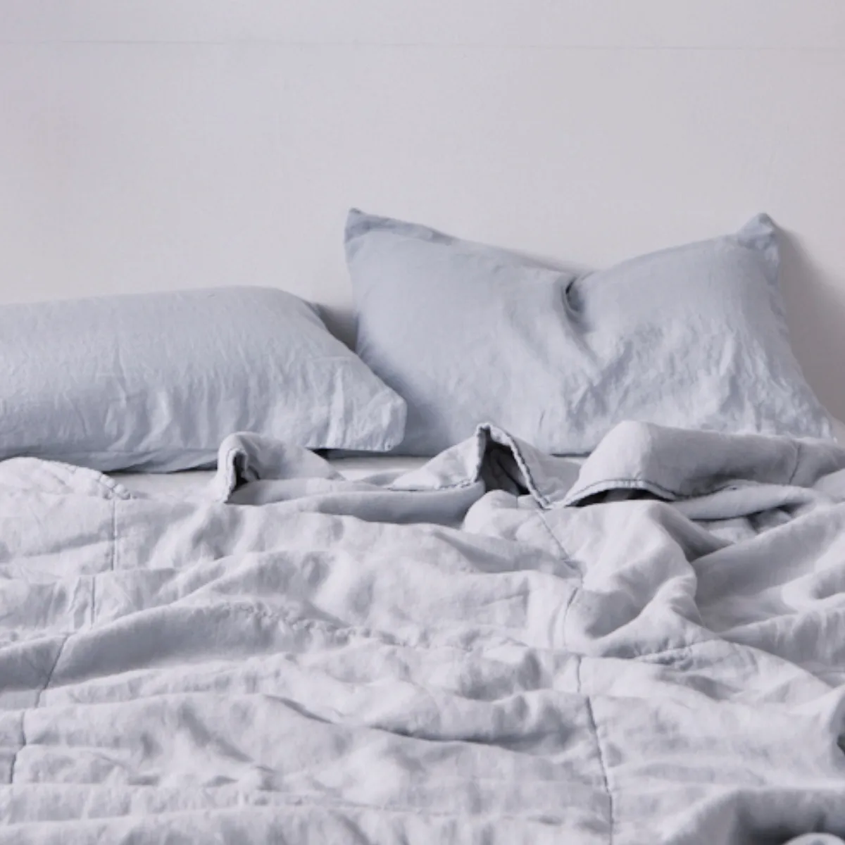 100% Linen Quilted Bed Cover in Mist