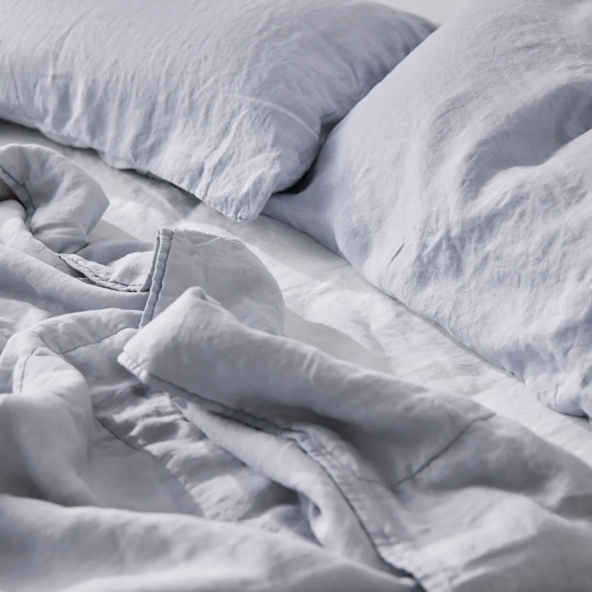 100% Linen Quilted Bed Cover in Mist