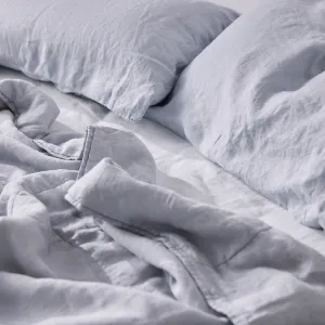 100% Linen Quilted Bed Cover in Mist
