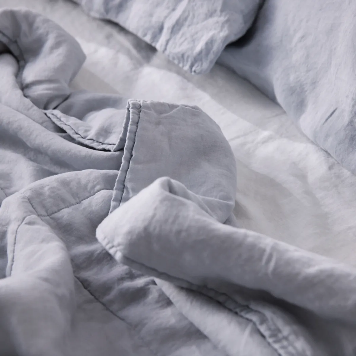 100% Linen Quilted Bed Cover in Mist