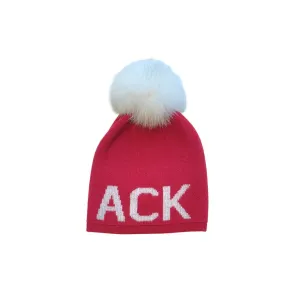Alashan Cashmere Hat Red Velvet "ACK" White w/ White Pom