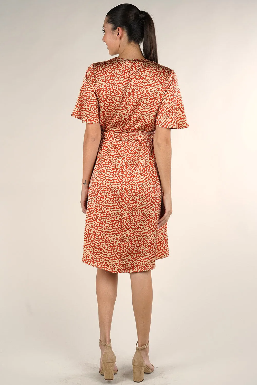 Animal Print Satin Surplice Midi Dress