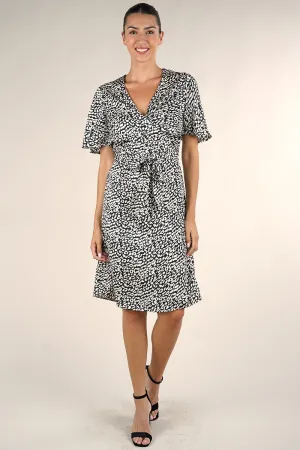 Animal Print Satin Surplice Midi Dress