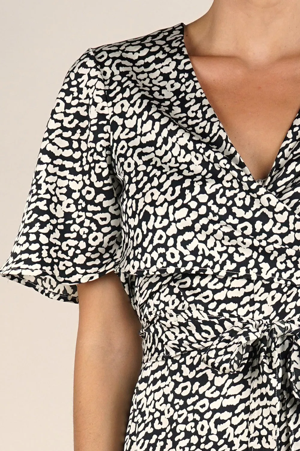 Animal Print Satin Surplice Midi Dress
