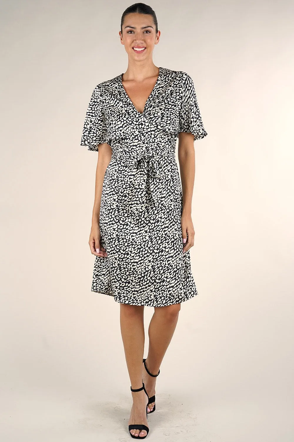 Animal Print Satin Surplice Midi Dress
