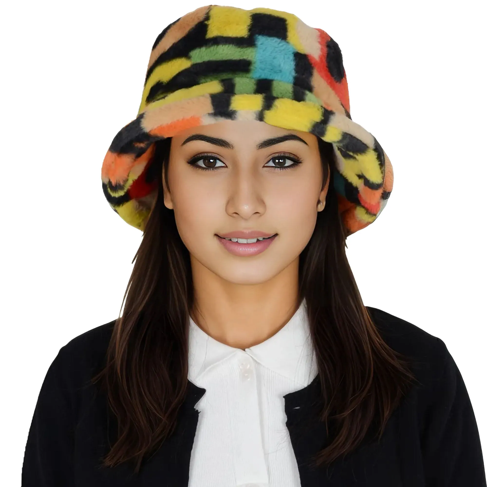 Anna-Kaci Comfy Faux Fur Fuzzy Bucket Hat Colorful Winter Warm Hat Plush Fisherman Cap for Women