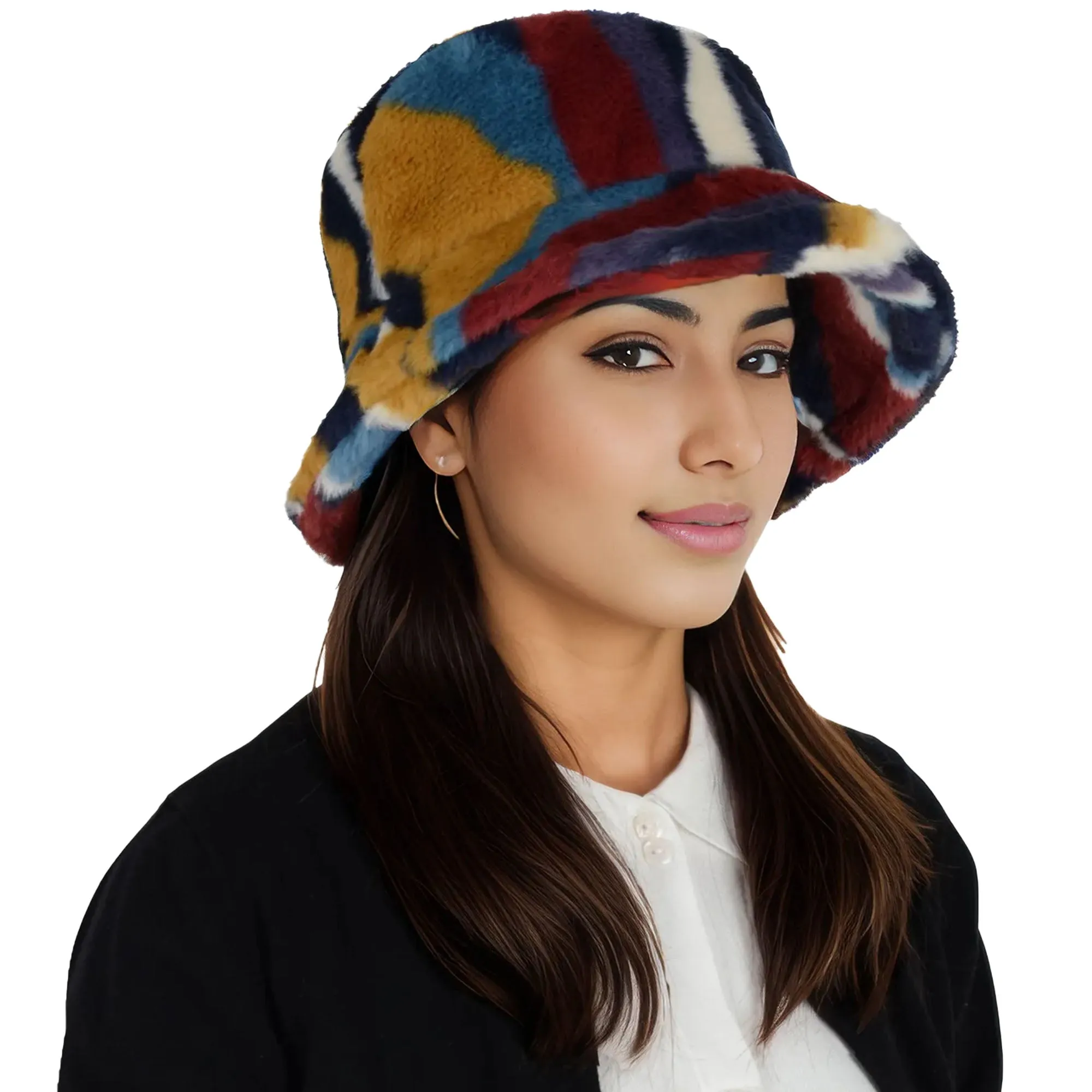 Anna-Kaci Comfy Faux Fur Fuzzy Bucket Hat Colorful Winter Warm Hat Plush Fisherman Cap for Women