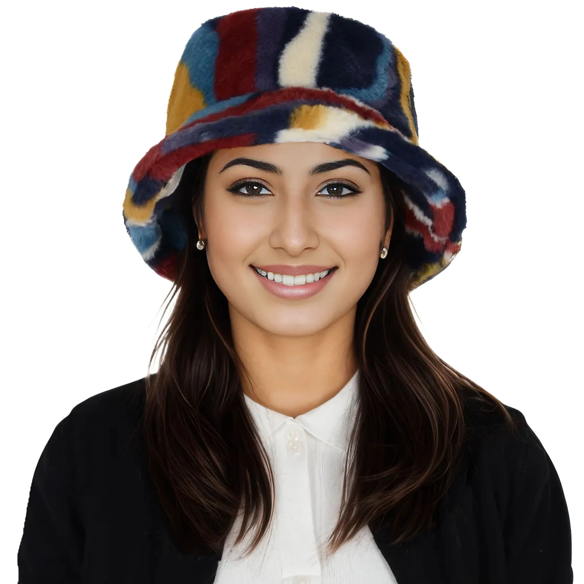 Anna-Kaci Comfy Faux Fur Fuzzy Bucket Hat Colorful Winter Warm Hat Plush Fisherman Cap for Women