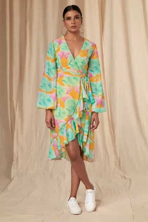 Aquamarine Bloomerang Wrap Dress