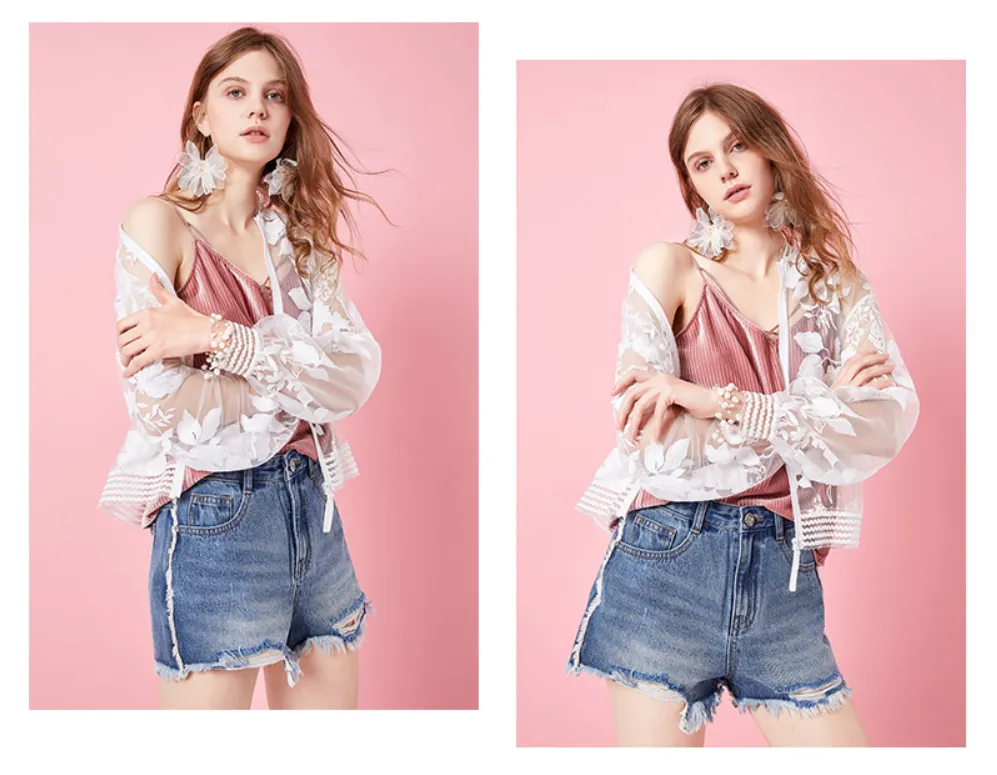 ARTKA FLORAL LACE EMBROIDERED BOMBER JACKET