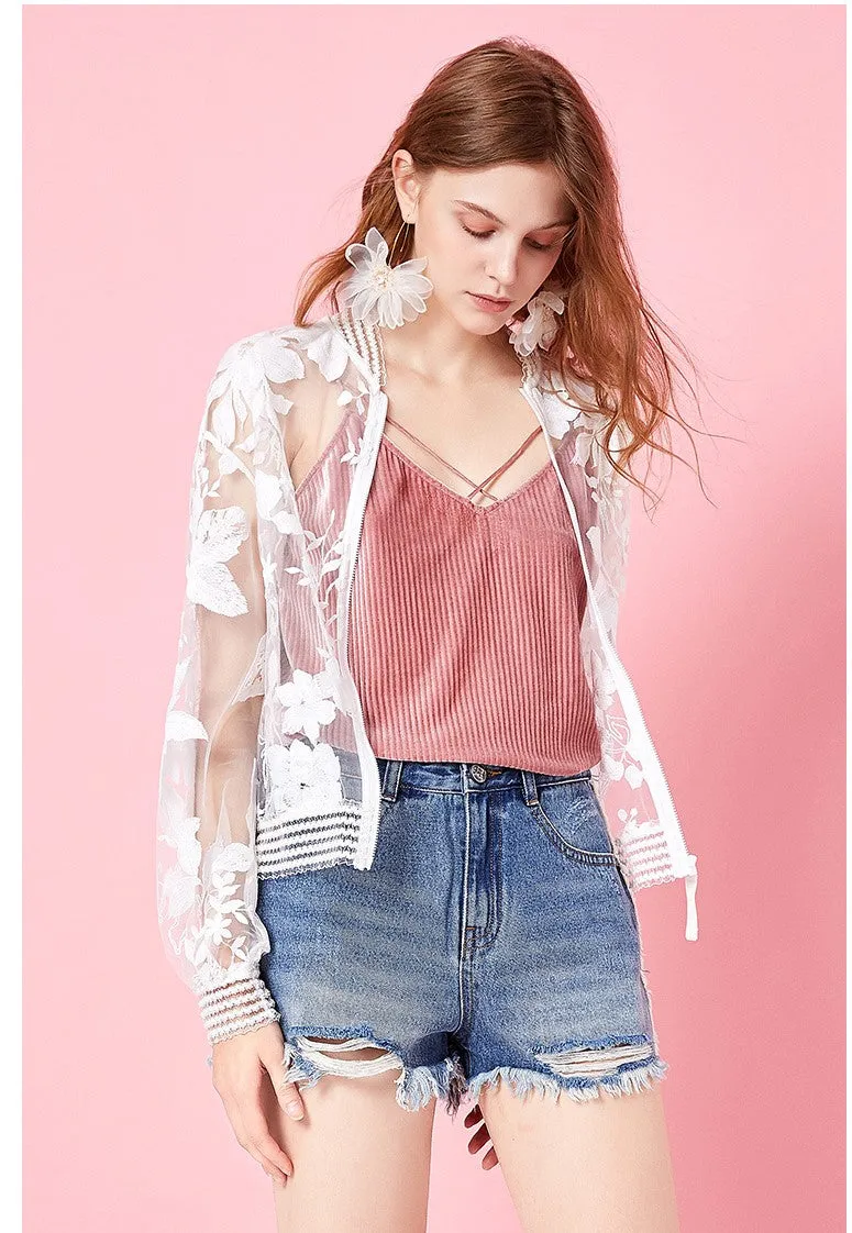 ARTKA FLORAL LACE EMBROIDERED BOMBER JACKET