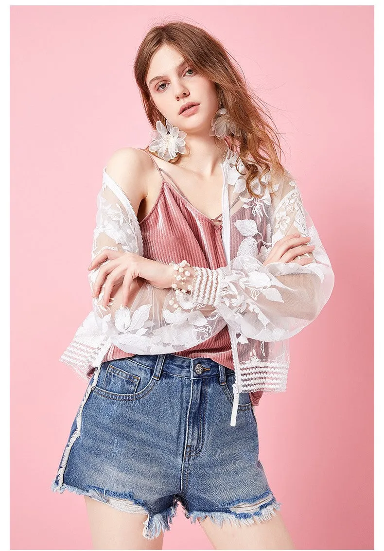 ARTKA FLORAL LACE EMBROIDERED BOMBER JACKET