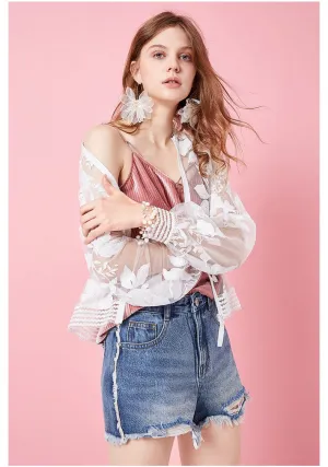 ARTKA FLORAL LACE EMBROIDERED BOMBER JACKET