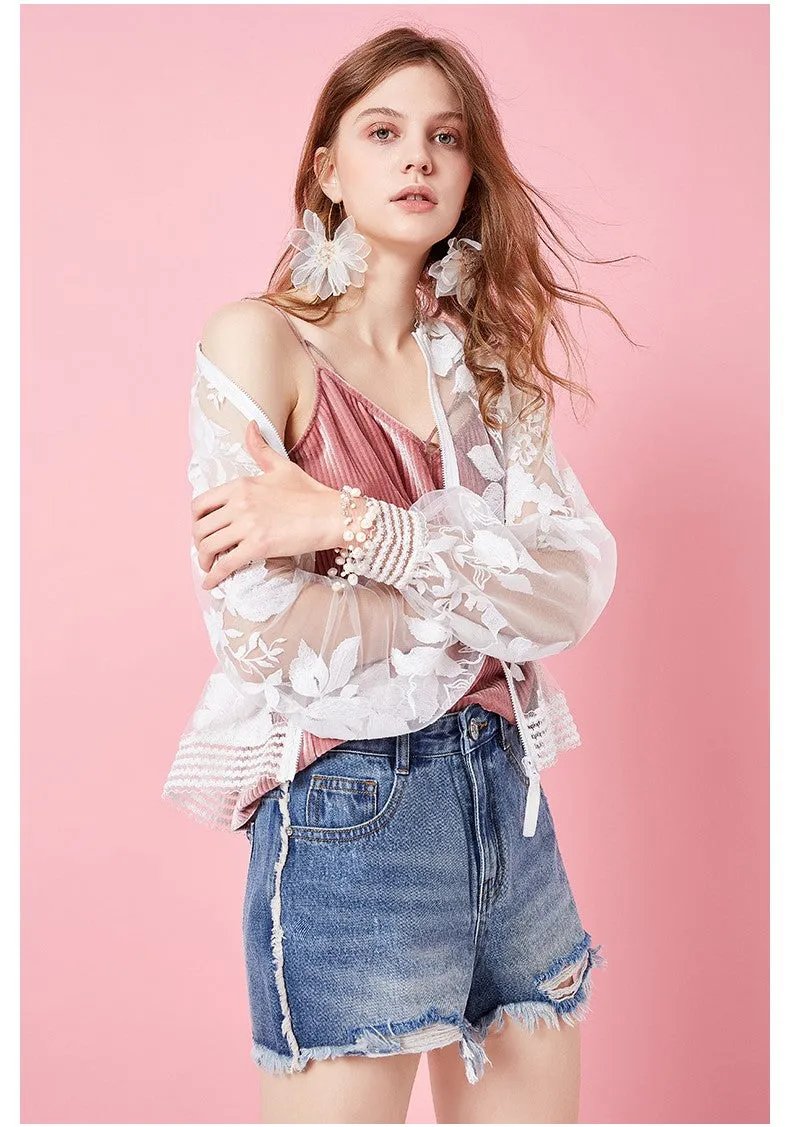 ARTKA FLORAL LACE EMBROIDERED BOMBER JACKET