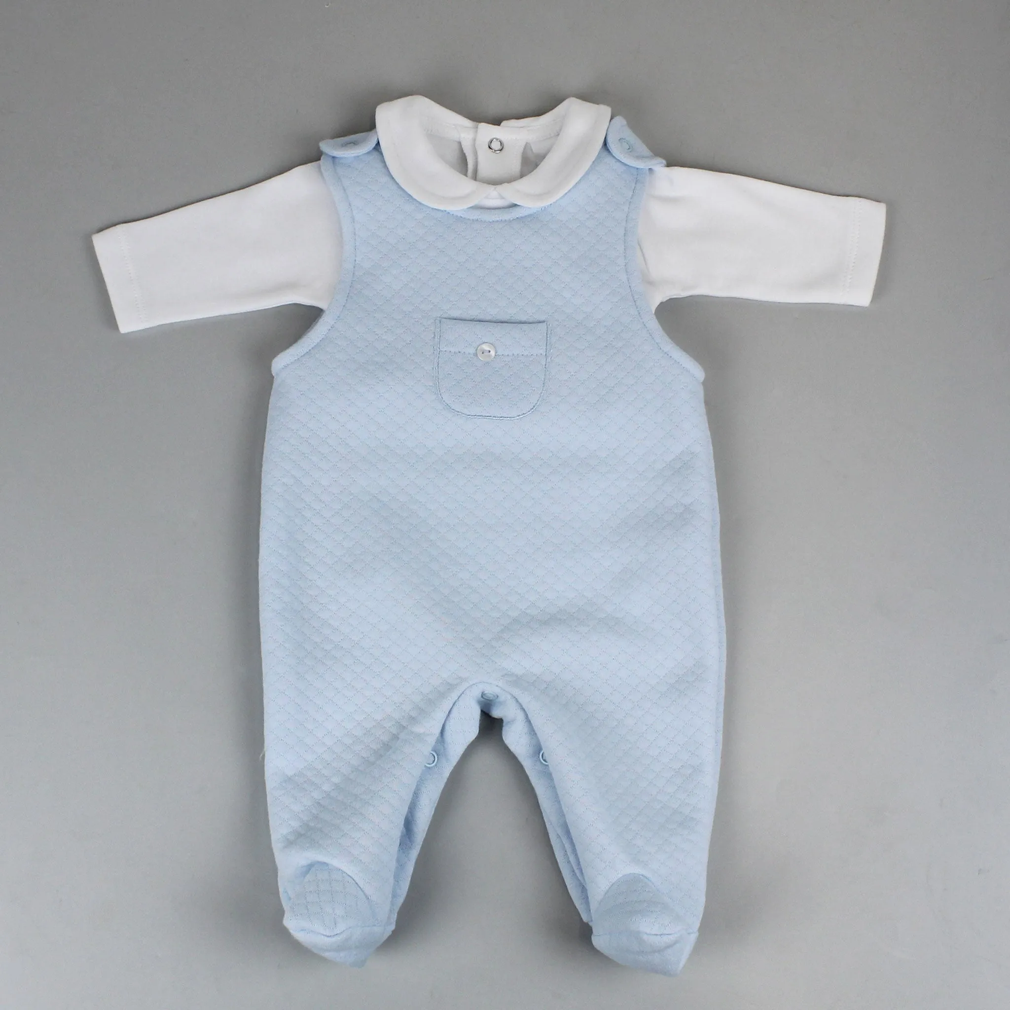 Baby Boys Blue Quilted Dungarees and Shirt - Pex Hugo
