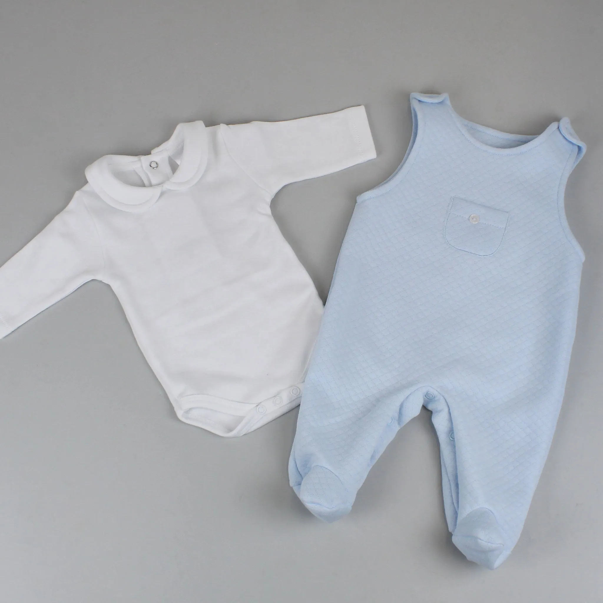 Baby Boys Blue Quilted Dungarees and Shirt - Pex Hugo