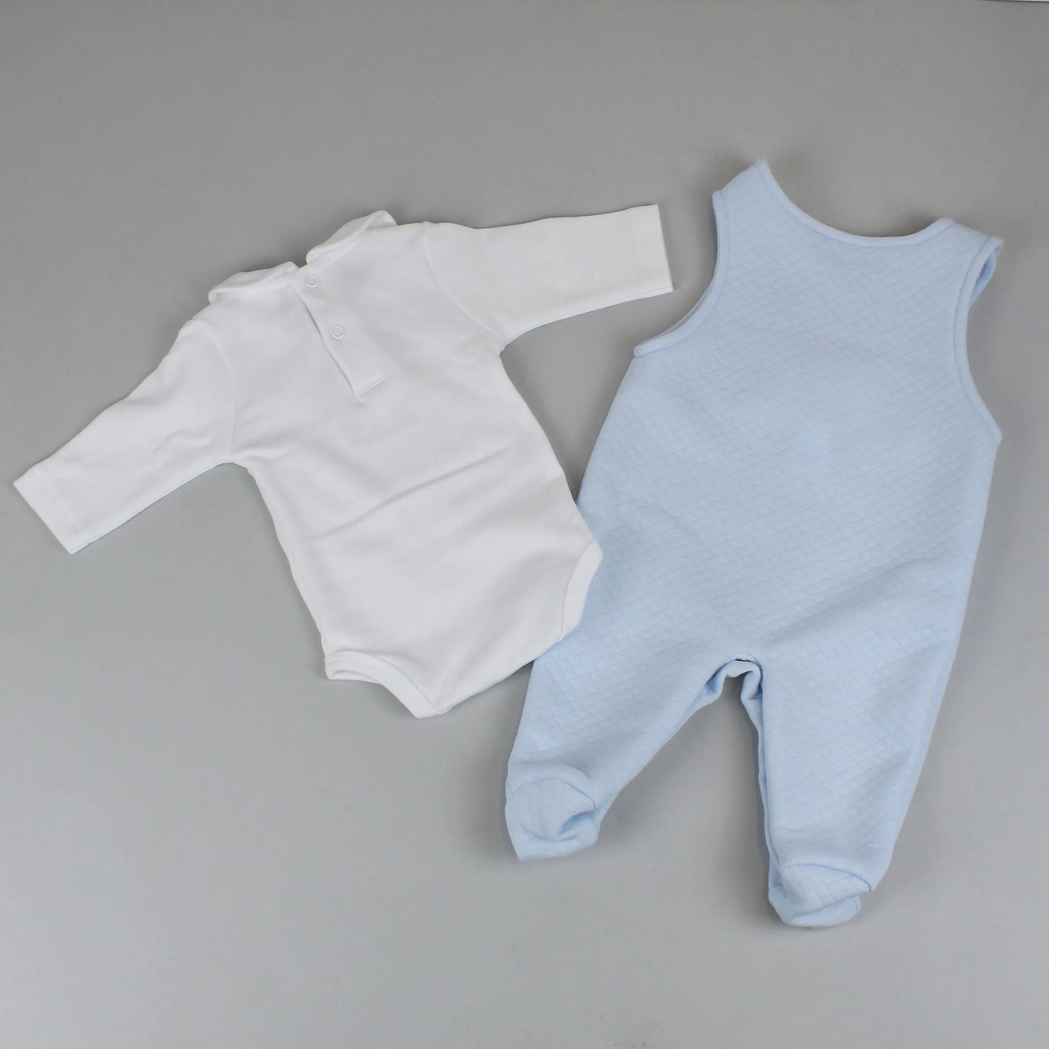 Baby Boys Blue Quilted Dungarees and Shirt - Pex Hugo