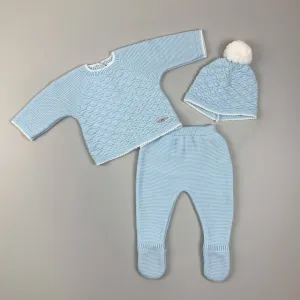 Baby Boys Three Piece Knitted Outfit -Blue