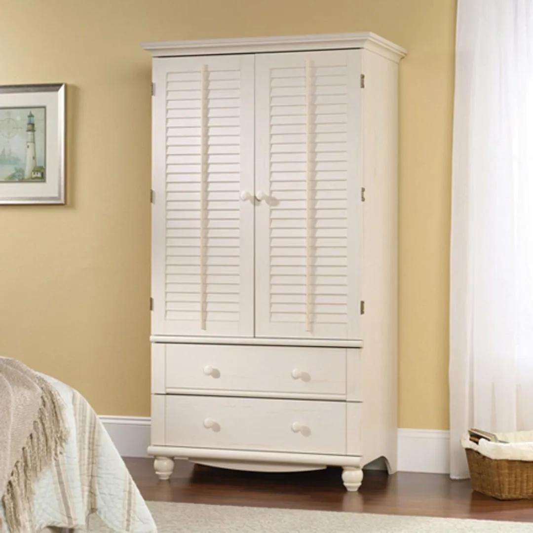 Bedroom Wardrobe Cabinet Storage Armoire with Louver Doors in White