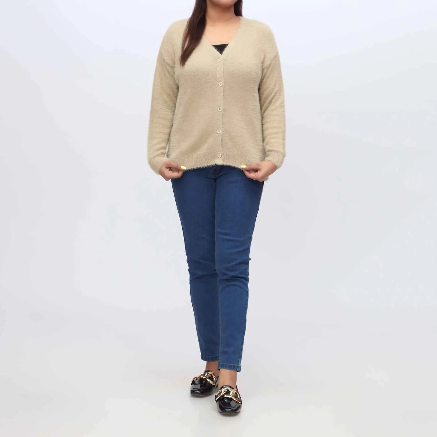 Beige Mid Length Cardigan  PW3902