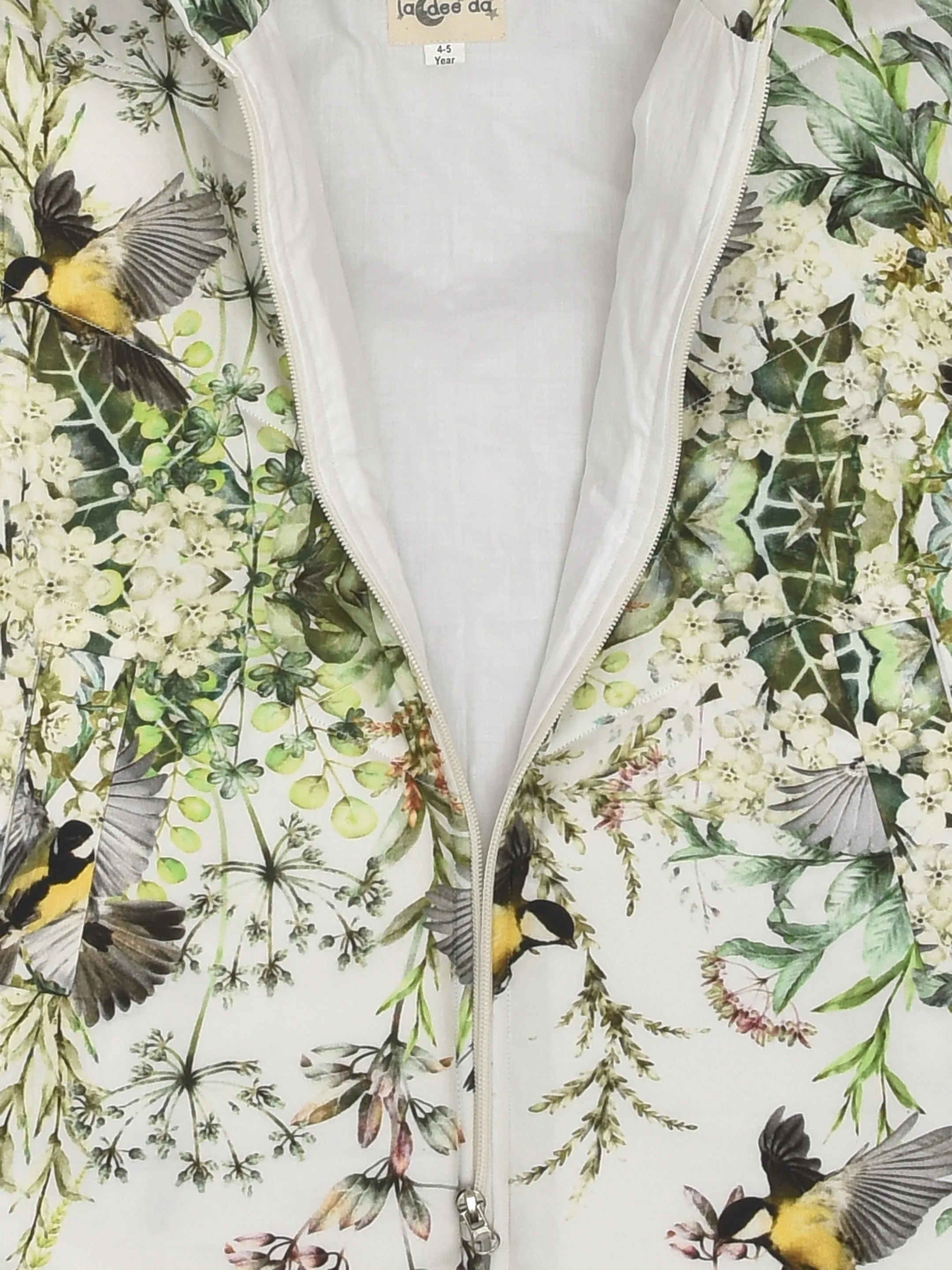 Bird Floral Print Sleeveless Quilted Jacket
