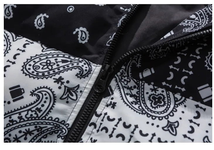 BLACK ENERGY CASHEW FLOWER PRINT HIGH NECK UNISEX CASUAL JACKET