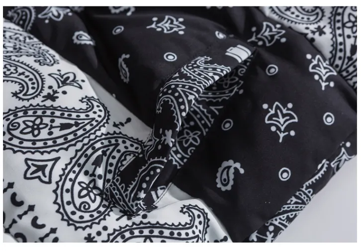 BLACK ENERGY CASHEW FLOWER PRINT HIGH NECK UNISEX CASUAL JACKET