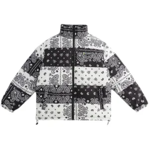 BLACK ENERGY CASHEW FLOWER PRINT HIGH NECK UNISEX CASUAL JACKET