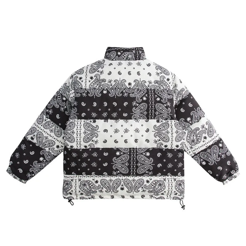 BLACK ENERGY CASHEW FLOWER PRINT HIGH NECK UNISEX CASUAL JACKET