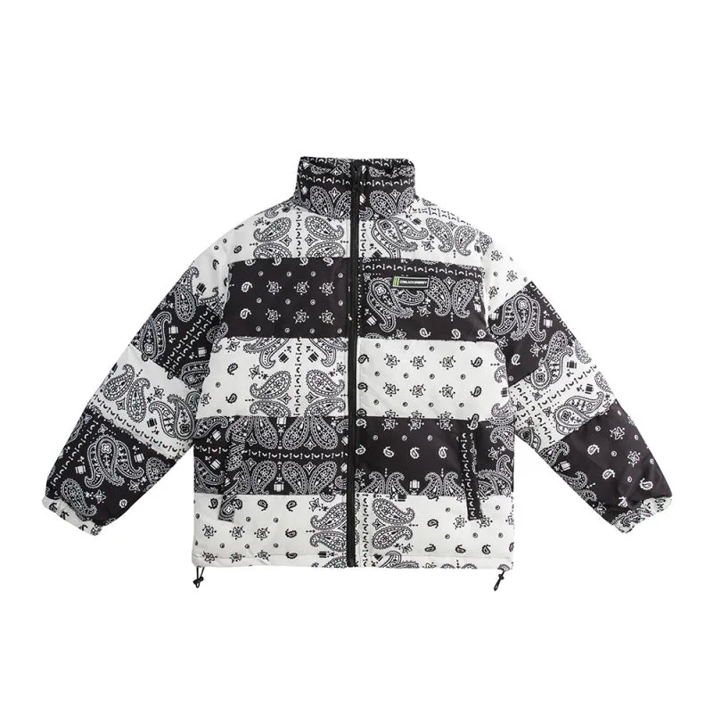 BLACK ENERGY CASHEW FLOWER PRINT HIGH NECK UNISEX CASUAL JACKET