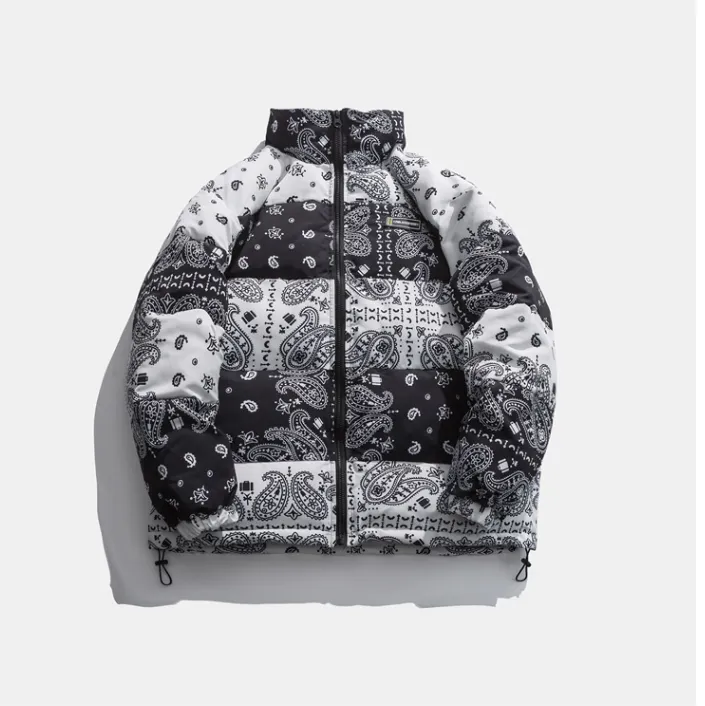 BLACK ENERGY CASHEW FLOWER PRINT HIGH NECK UNISEX CASUAL JACKET