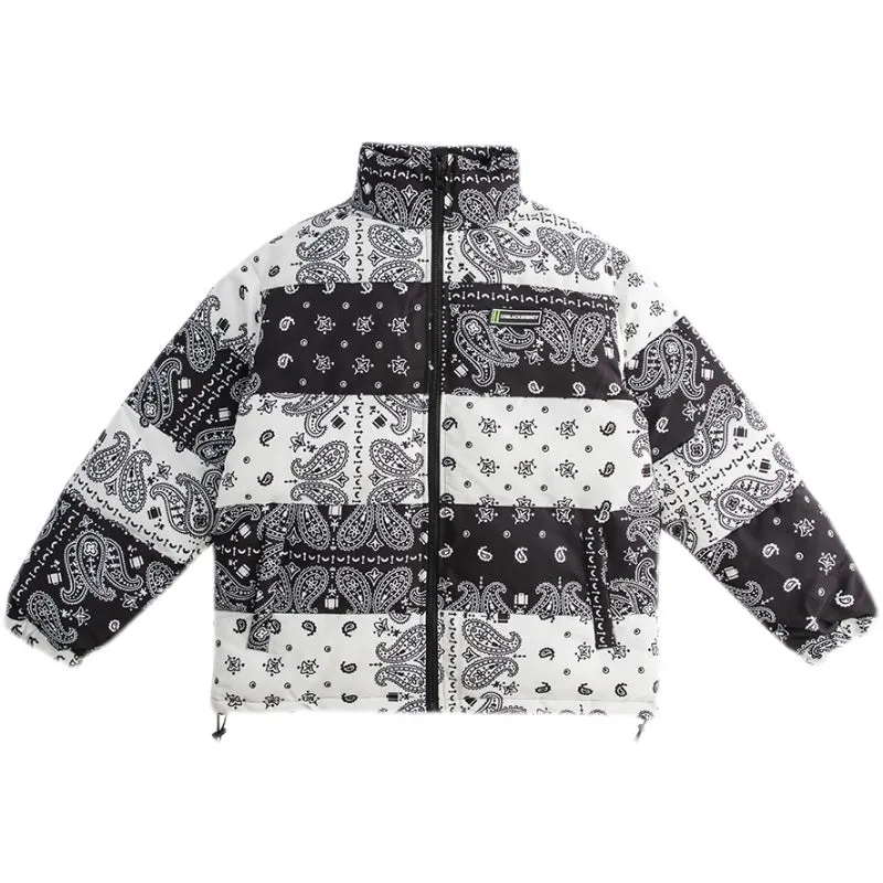 BLACK ENERGY CASHEW FLOWER PRINT HIGH NECK UNISEX CASUAL JACKET