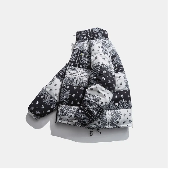 BLACK ENERGY CASHEW FLOWER PRINT HIGH NECK UNISEX CASUAL JACKET