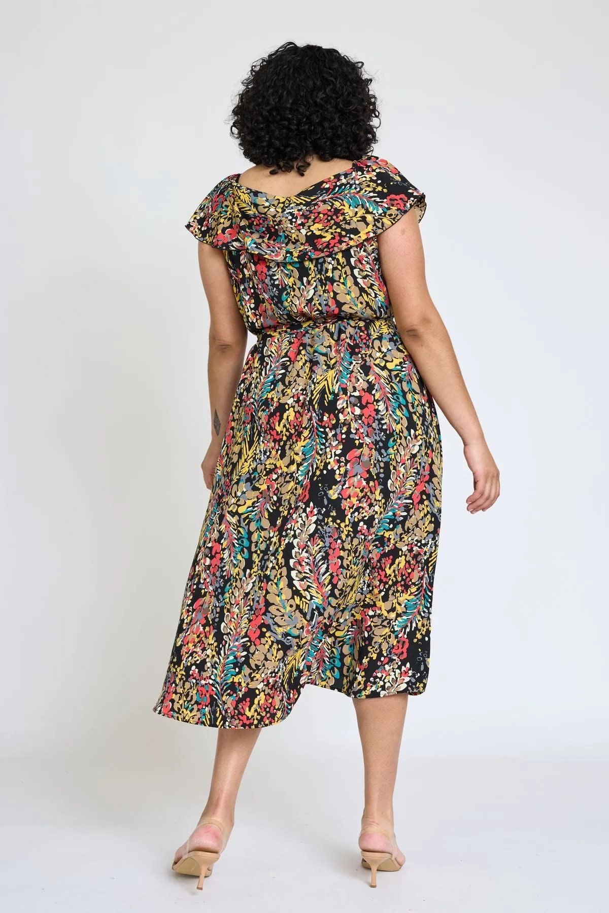 Black Festive Foliage Wrap Midi Dress | S-3X