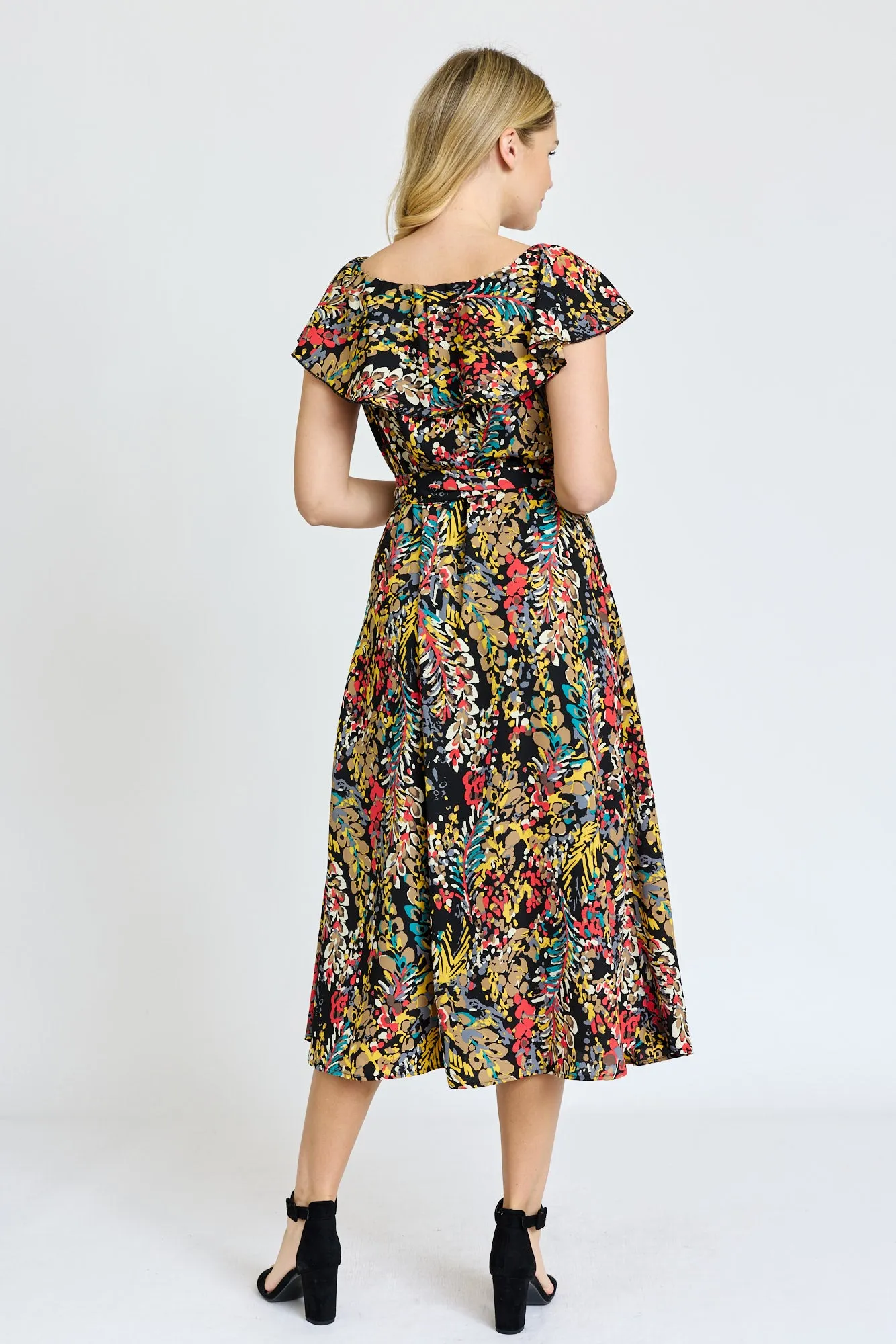 Black Festive Foliage Wrap Midi Dress | S-3X