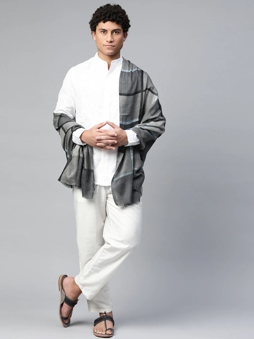 Black Grey Men's Shawl with Checks