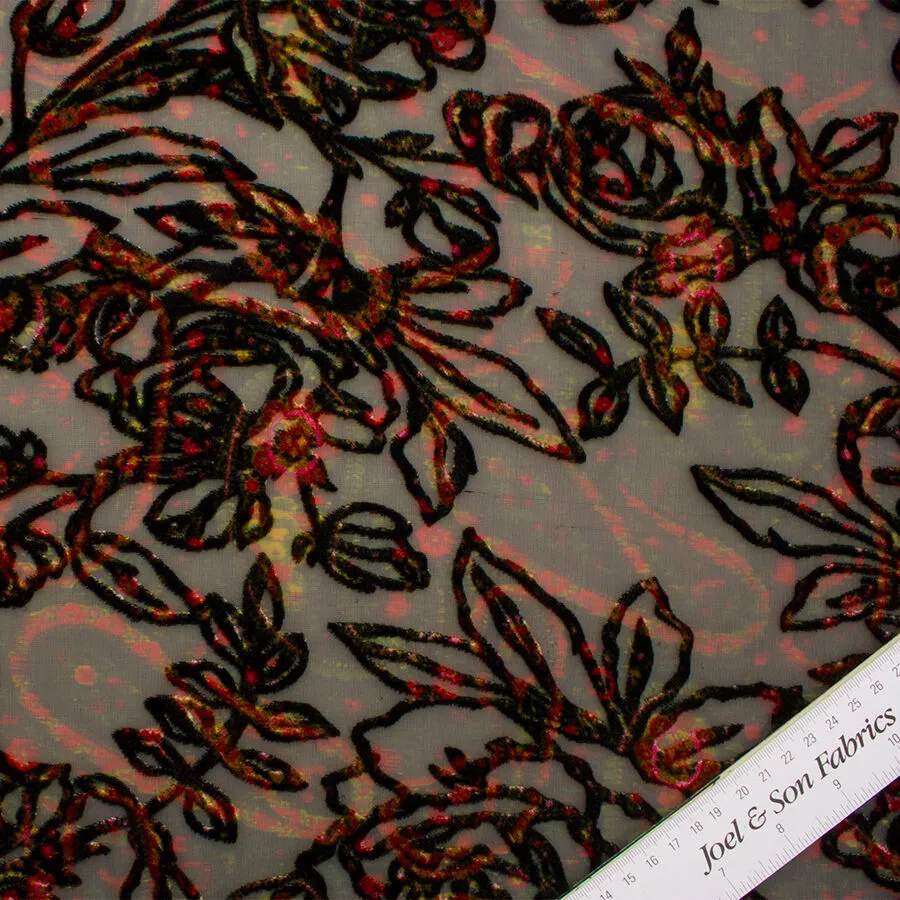 Black/Red Floral Devoré Velvet